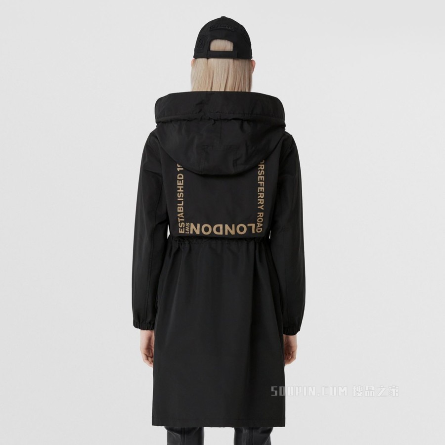 方形 Horseferry 印花棉质混纺风雪大衣 (黑色) - 女士