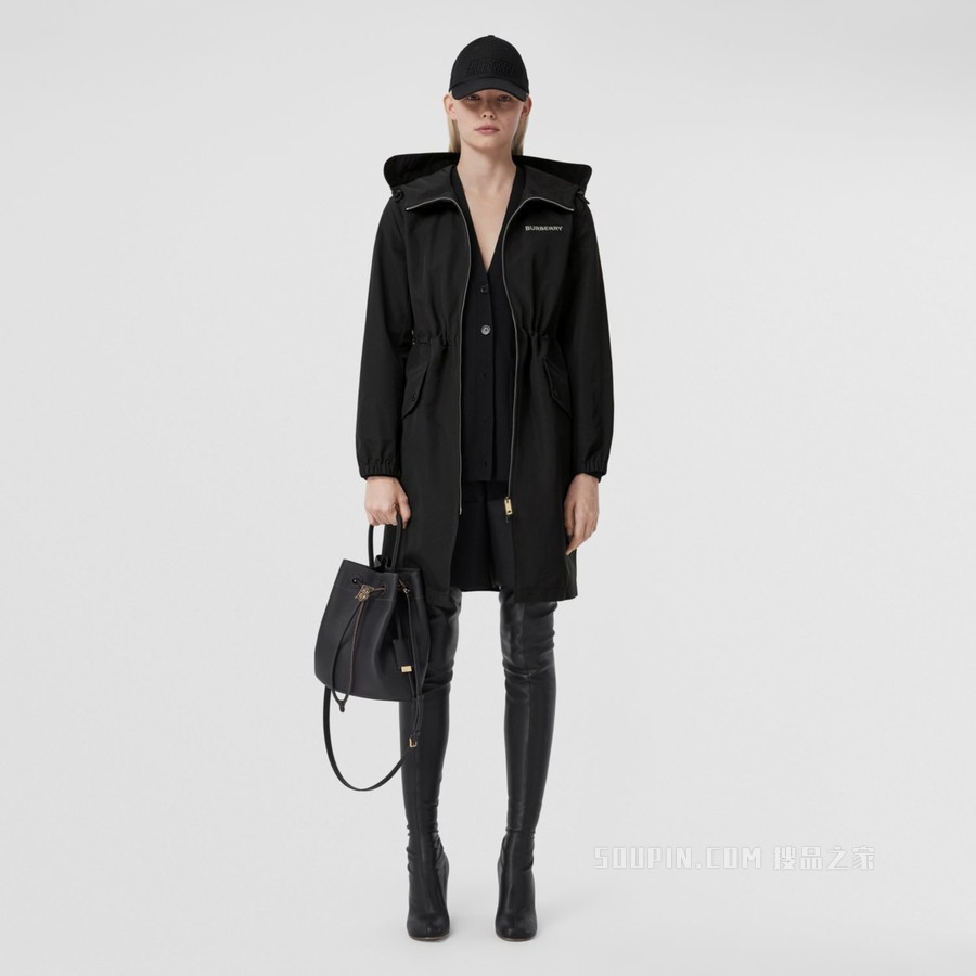 方形 Horseferry 印花棉质混纺风雪大衣 (黑色) - 女士