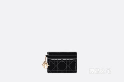 Lady Dior 五格卡夹 黑色漆皮牛皮革藤格纹