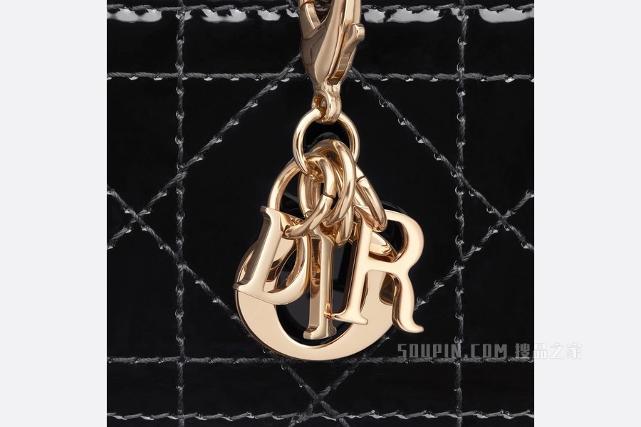 Lady Dior 五格卡夹 黑色漆皮牛皮革藤格纹