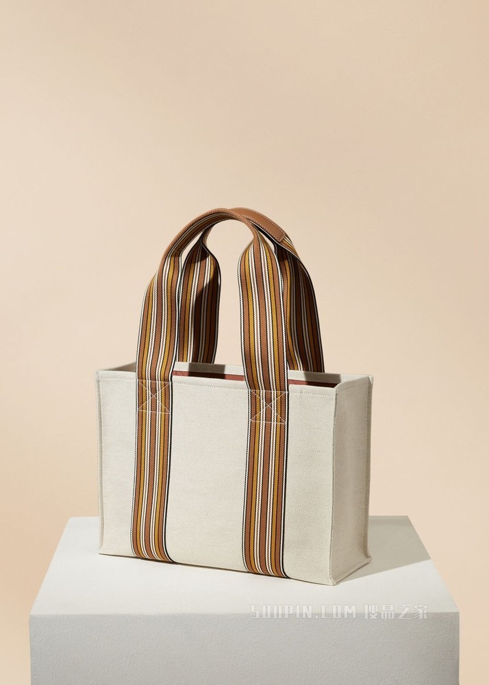 The Suitcase Stripe 托特包 棉 , 亚麻