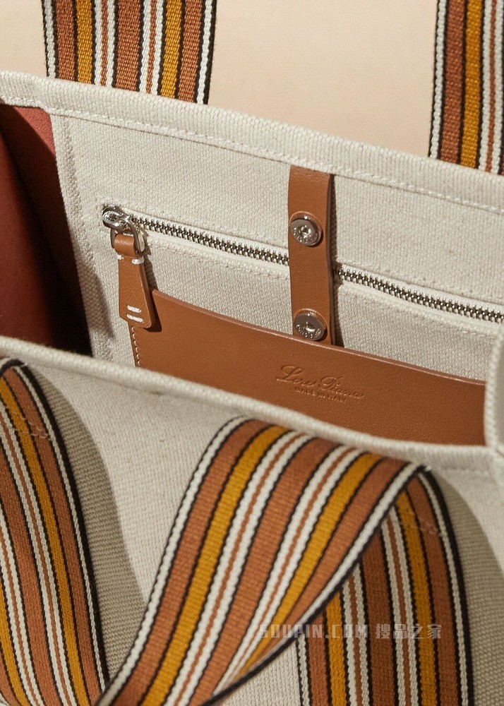 The Suitcase Stripe 托特包 棉 , 亚麻