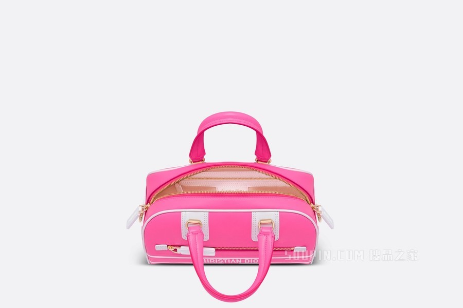 小号 Dior Vibe 拉链 Bowling 手袋 荧光粉色和白色光滑牛皮革