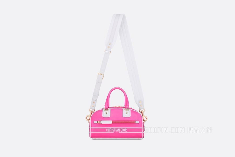 小号 Dior Vibe 拉链 Bowling 手袋 荧光粉色和白色光滑牛皮革