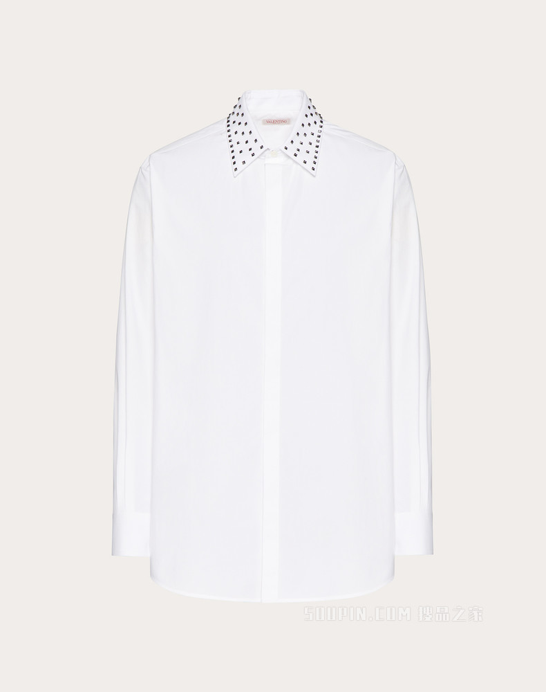【Valentino/华伦天奴】棉质衬衫配ROCKSTUD SPIKE铆钉装饰衣领 1V3ABR984WW001-搜品之家