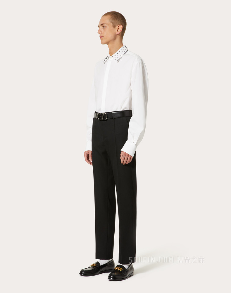 【Valentino/华伦天奴】棉质衬衫配ROCKSTUD SPIKE铆钉装饰衣领 1V3ABR984WW001-搜品之家