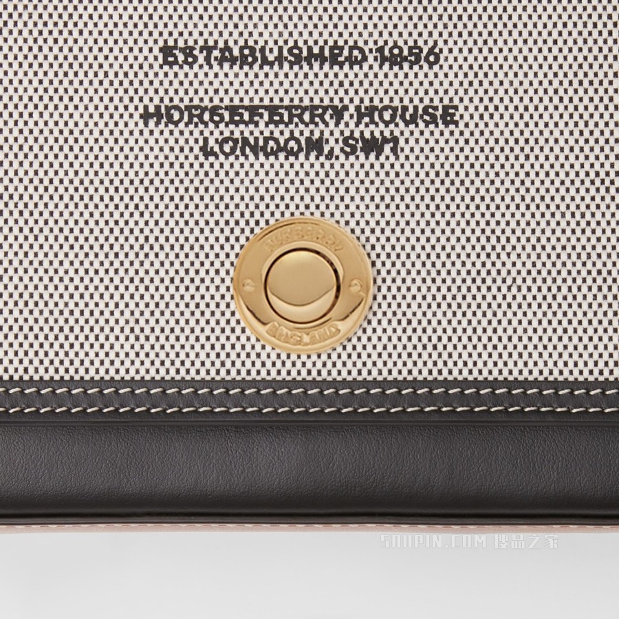 Horseferry 印花帆布拼皮革斜背包 (黑色 / 棕褐色) - 女士