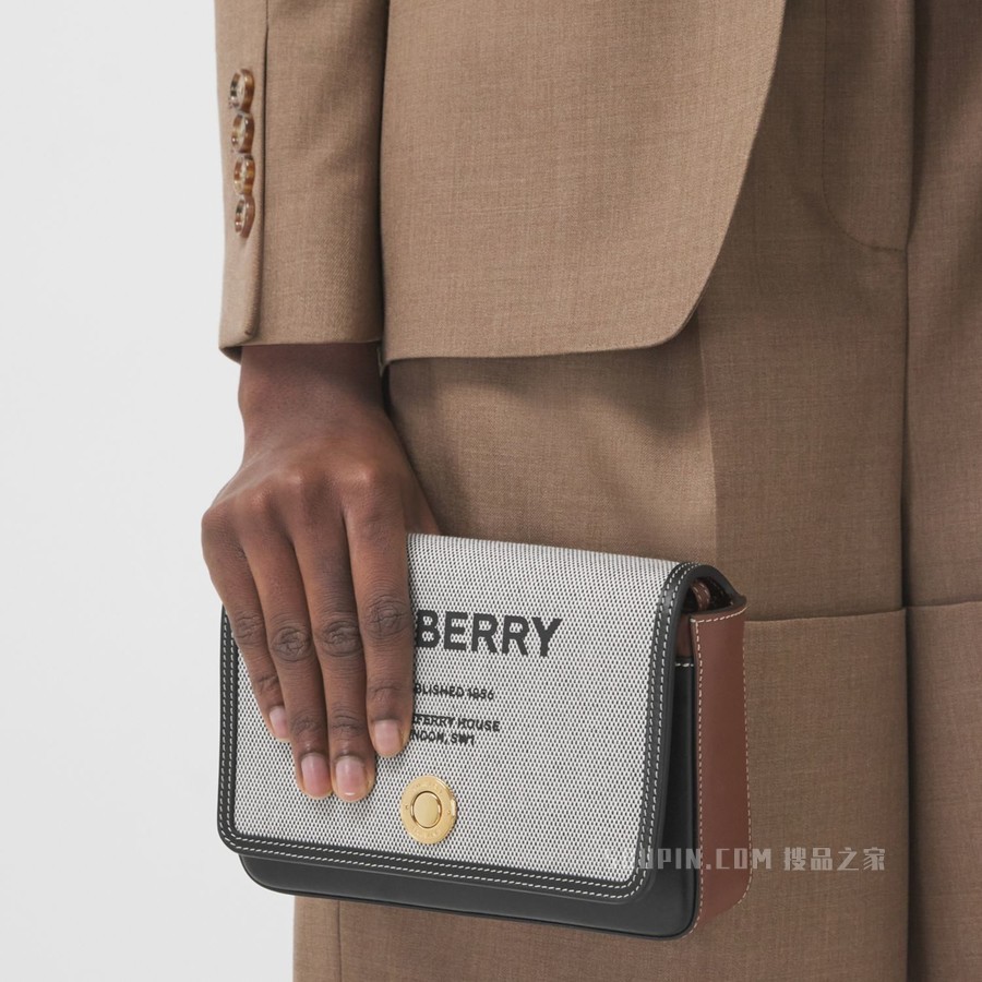 Horseferry 印花帆布拼皮革斜背包 (黑色 / 棕褐色) - 女士