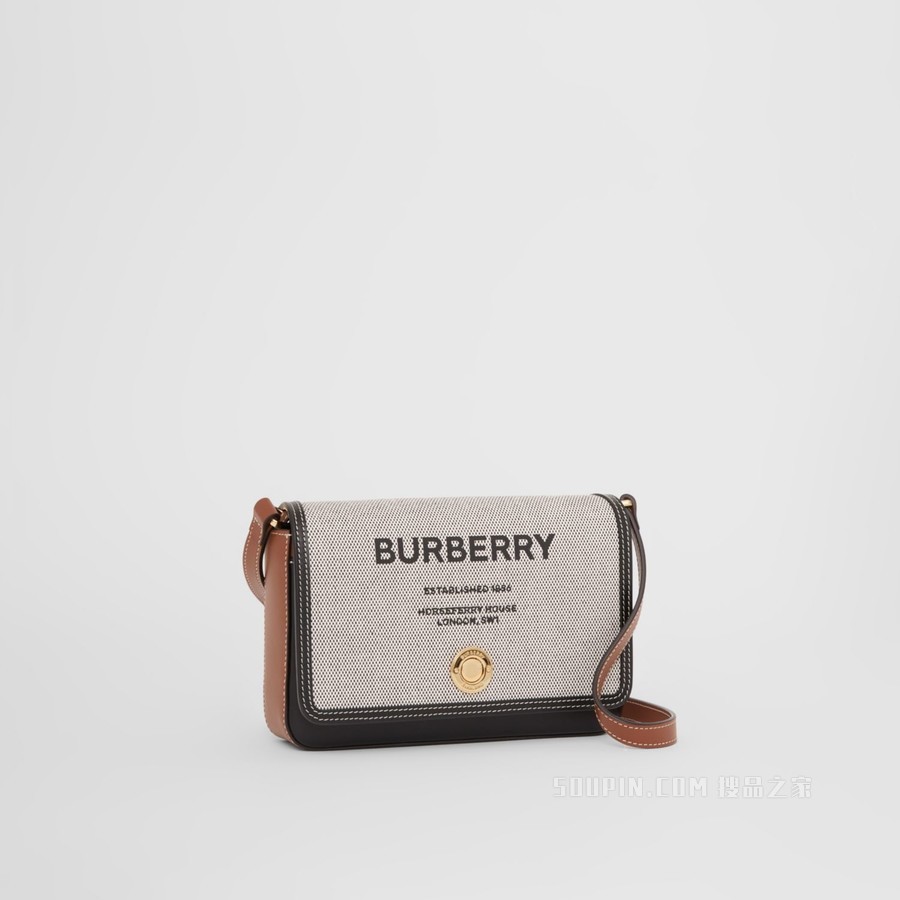 Horseferry 印花帆布拼皮革斜背包 (黑色 / 棕褐色) - 女士