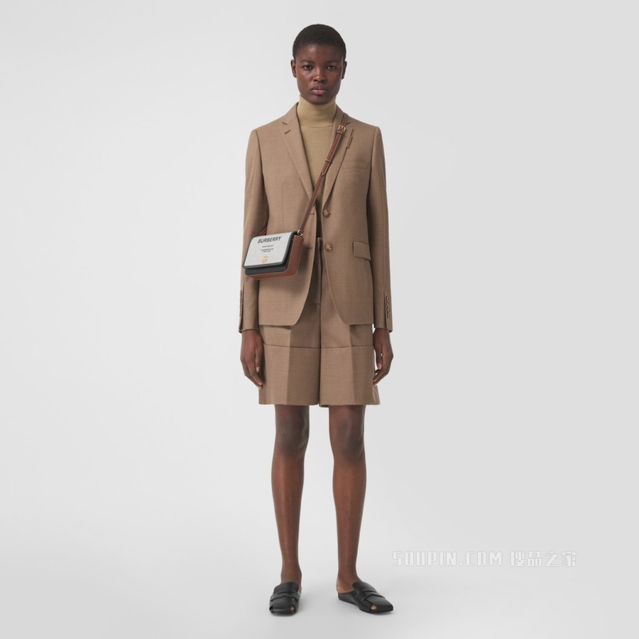 Horseferry 印花帆布拼皮革斜背包 (黑色 / 棕褐色) - 女士