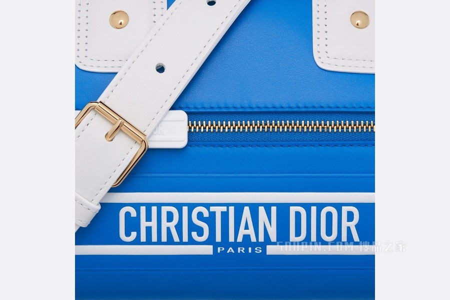 小号 Dior Vibe 拉链 Bowling 手袋 荧光蓝色和白色光滑牛皮革