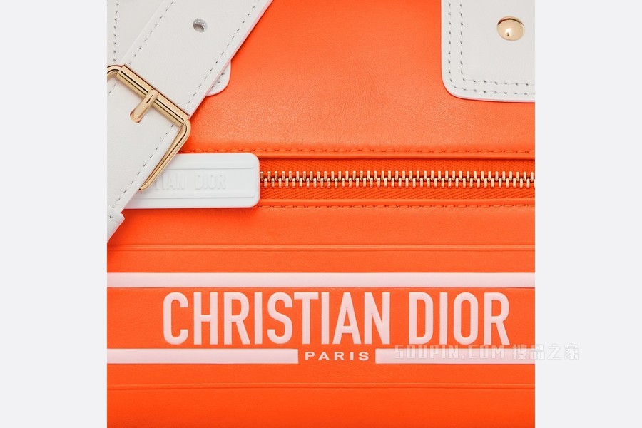 小号 Dior Vibe 拉链 Bowling 手袋 荧光橙色和白色光滑牛皮革