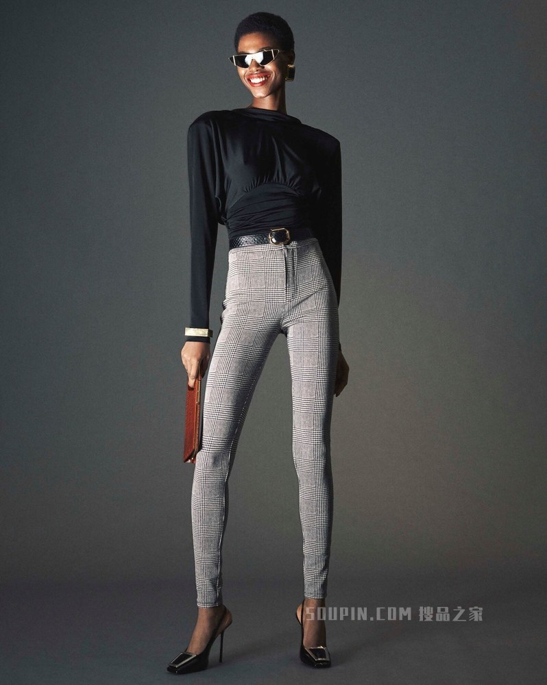 威尔士亲王针织修身长裤