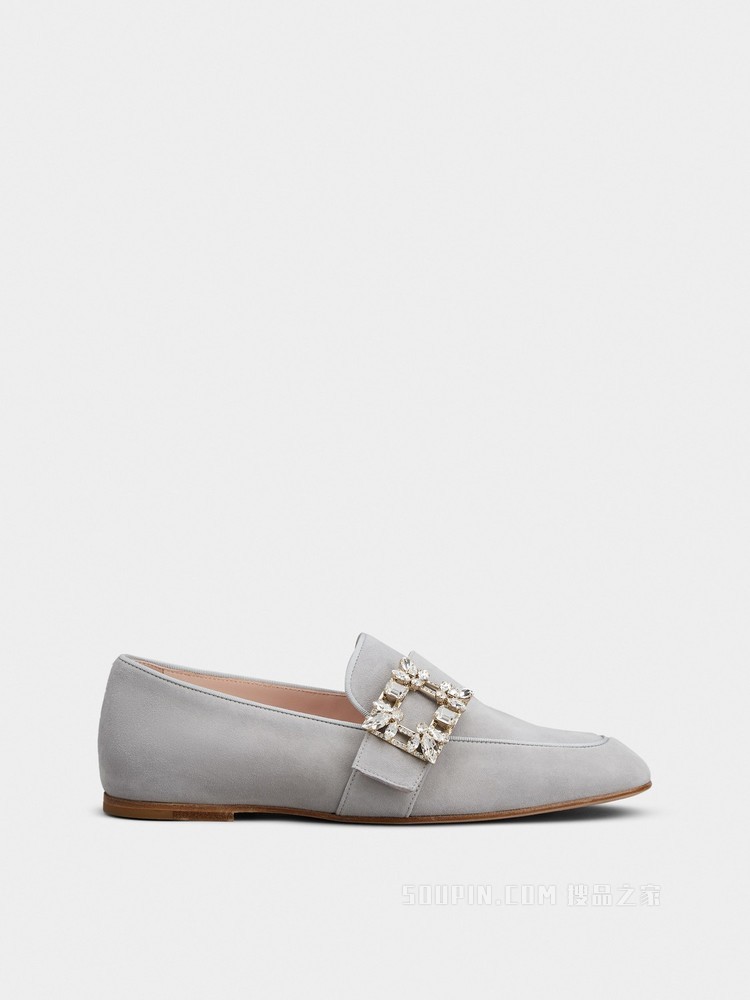 Mini Broche Vivier Buckle Loafers in Suede 灰色