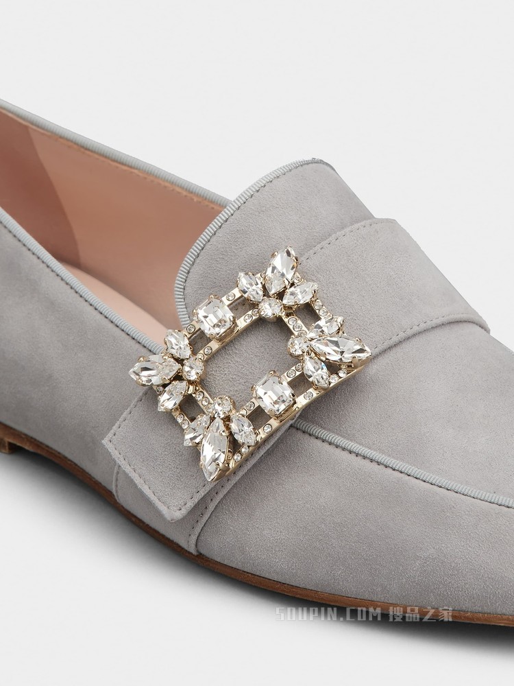 Mini Broche Vivier Buckle Loafers in Suede 灰色
