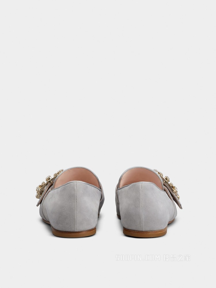 Mini Broche Vivier Buckle Loafers in Suede 灰色