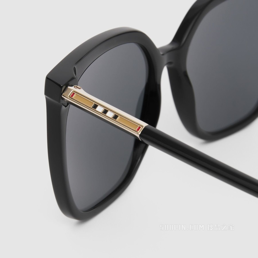 【burberry/博柏利】标志性条纹装饰大方框太阳眼镜 (黑色) - 女士