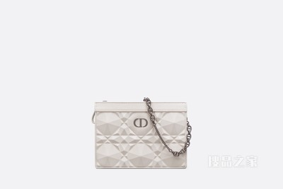 细长款 Dior Caro 链条手袋 奶白色牛皮革超大钻石形图案藤格纹