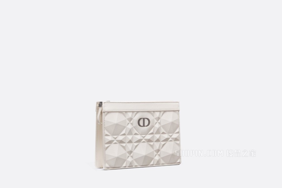细长款 Dior Caro 链条手袋 奶白色牛皮革超大钻石形图案藤格纹