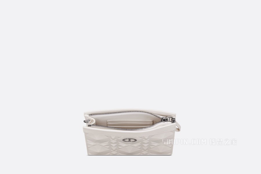 细长款 Dior Caro 链条手袋 奶白色牛皮革超大钻石形图案藤格纹