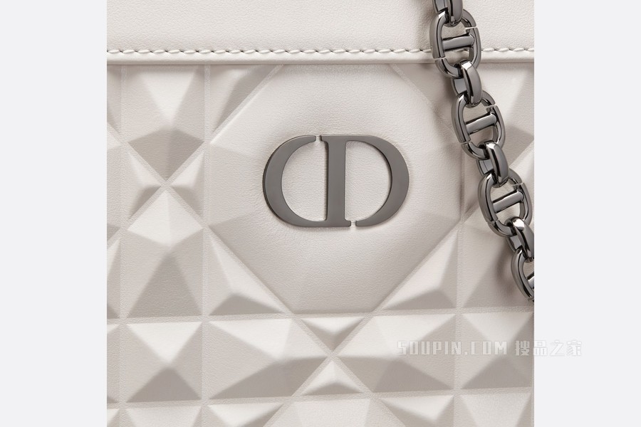 细长款 Dior Caro 链条手袋 奶白色牛皮革超大钻石形图案藤格纹