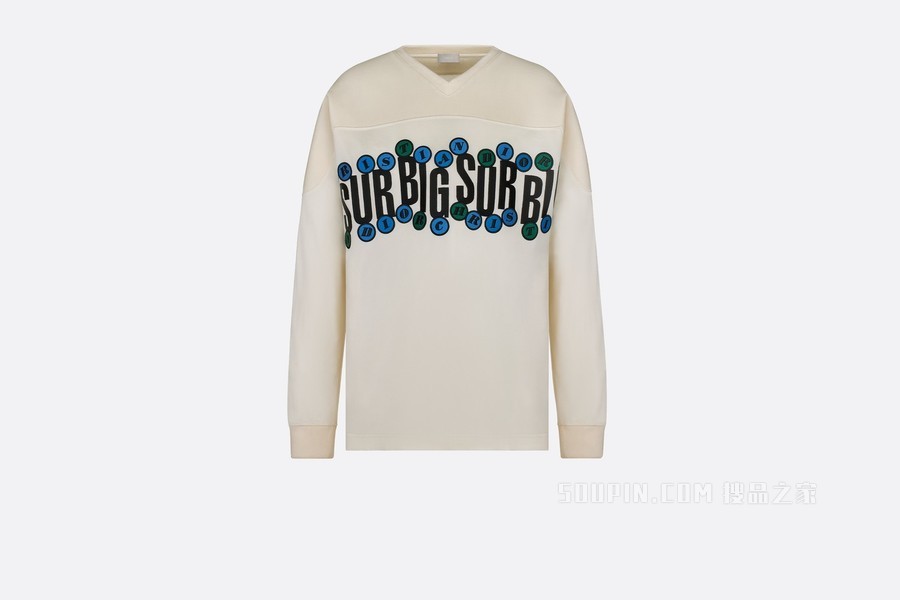 DIOR AND JACK KEROUAC 长袖 T 恤, 超大版型 灰白色平纹针织科技面料