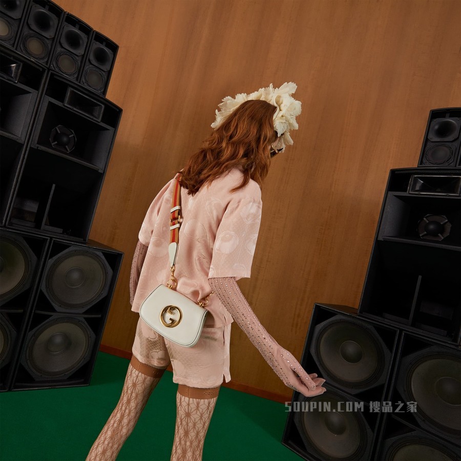 圆形互扣式双G迷你手袋 白色皮革