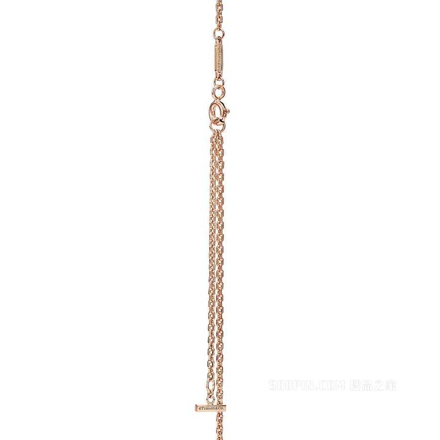 Tiffany T 系列 18K 玫瑰金镶钻特大号 Smile 项链。