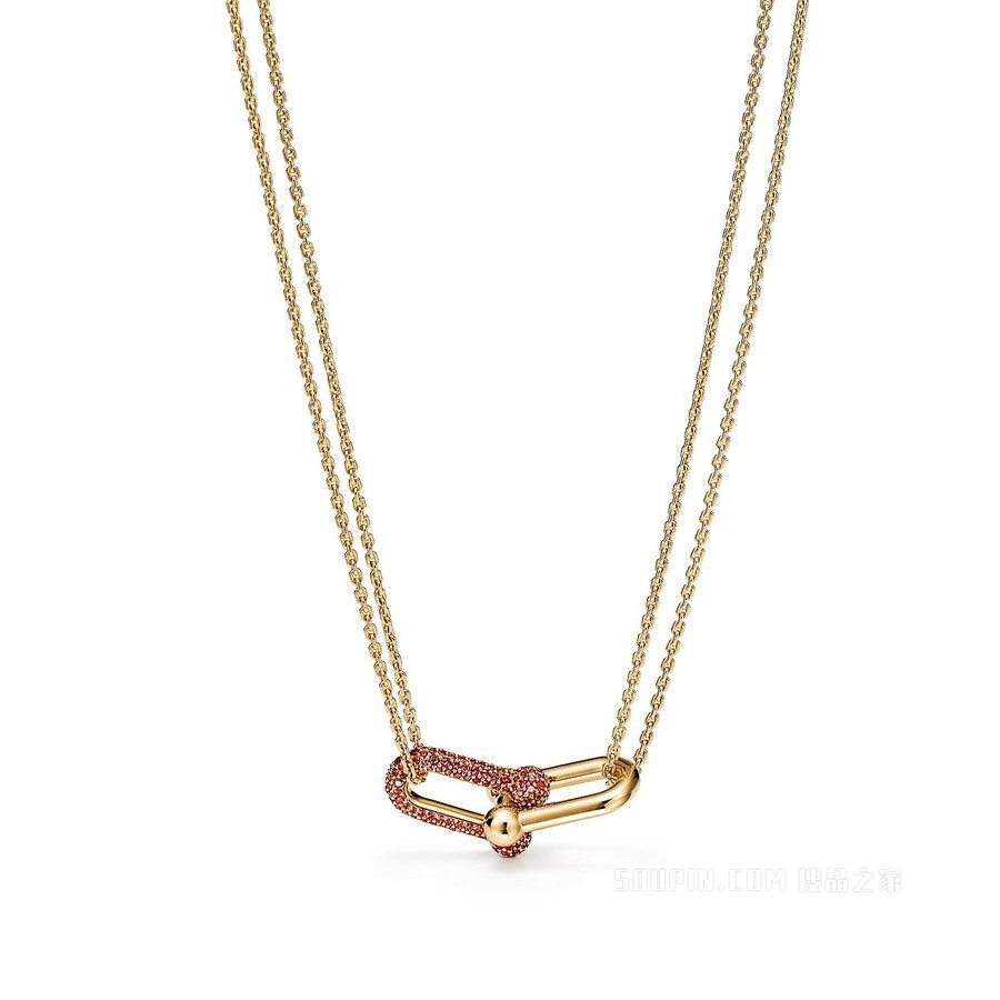Tiffany HardWear 系列 18K 黄金铺镶红宝石链环项链