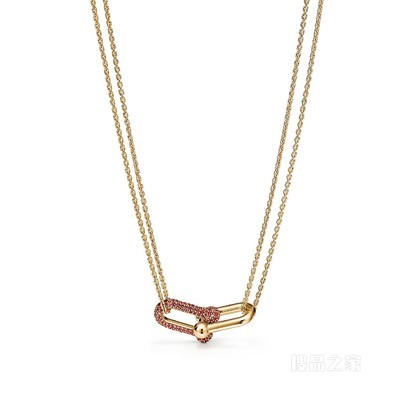 Tiffany HardWear 系列 18K 黄金铺镶红宝石链环项链