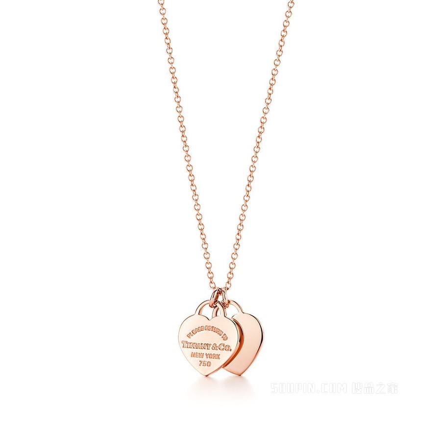 Return to Tiffany™ 系列 18K 玫瑰金 Double Heart Tag 迷你项链