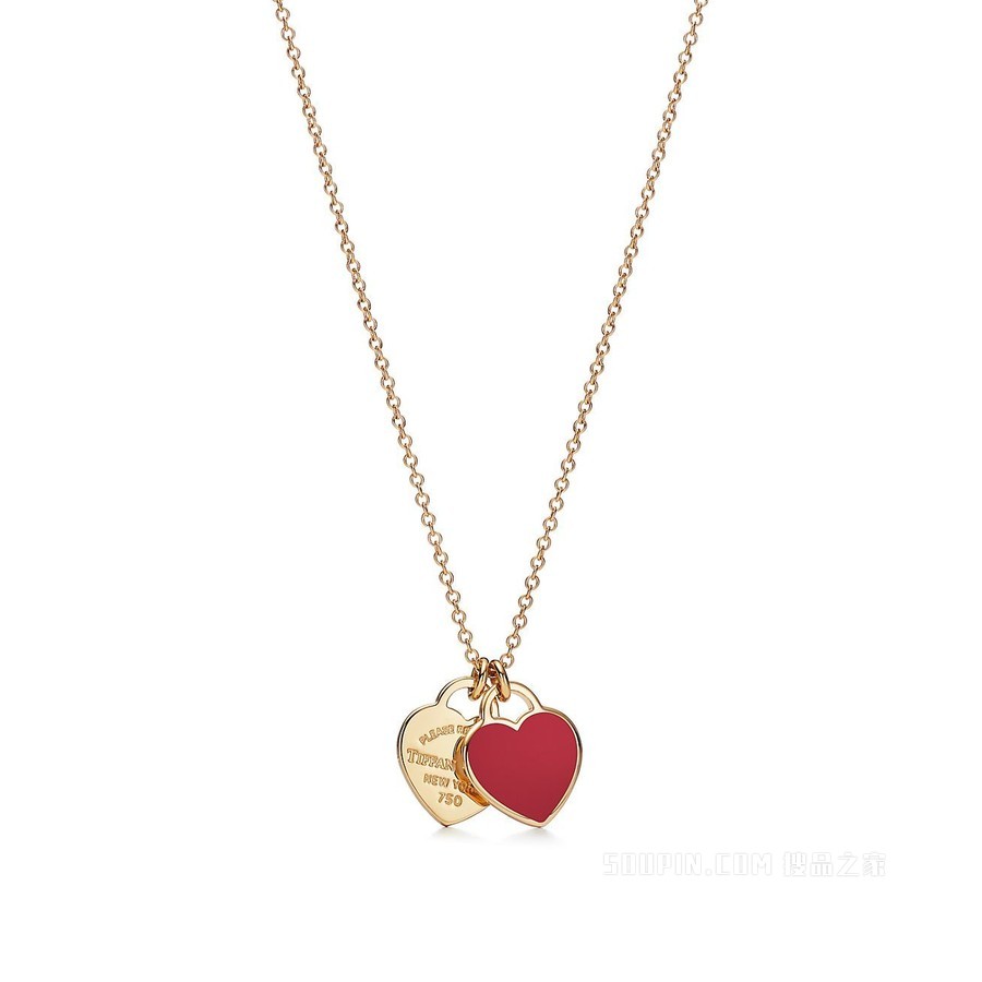 Return to Tiffany™ 系列 18K 黄金 Double Heart Tag 迷你项链。