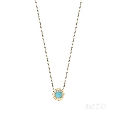 Tiffany T 系列 18K 黄金镶嵌钻石和绿松石圈形项链，小号。