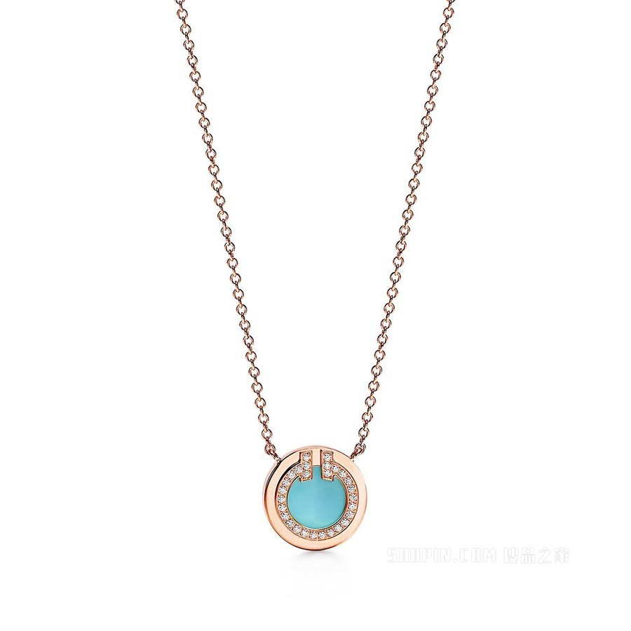 Tiffany T 系列 18K 玫瑰金镶嵌钻石和绿松石圈形项链，小号。