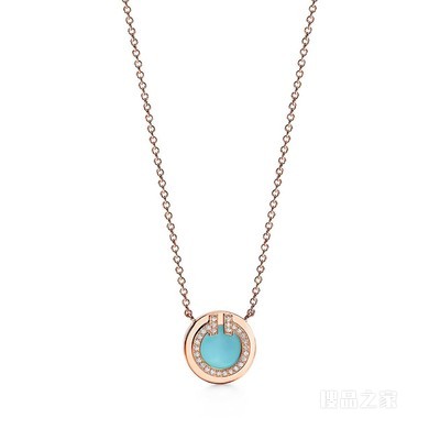 Tiffany T 系列 18K 玫瑰金镶嵌钻石和绿松石圈形项链，小号。