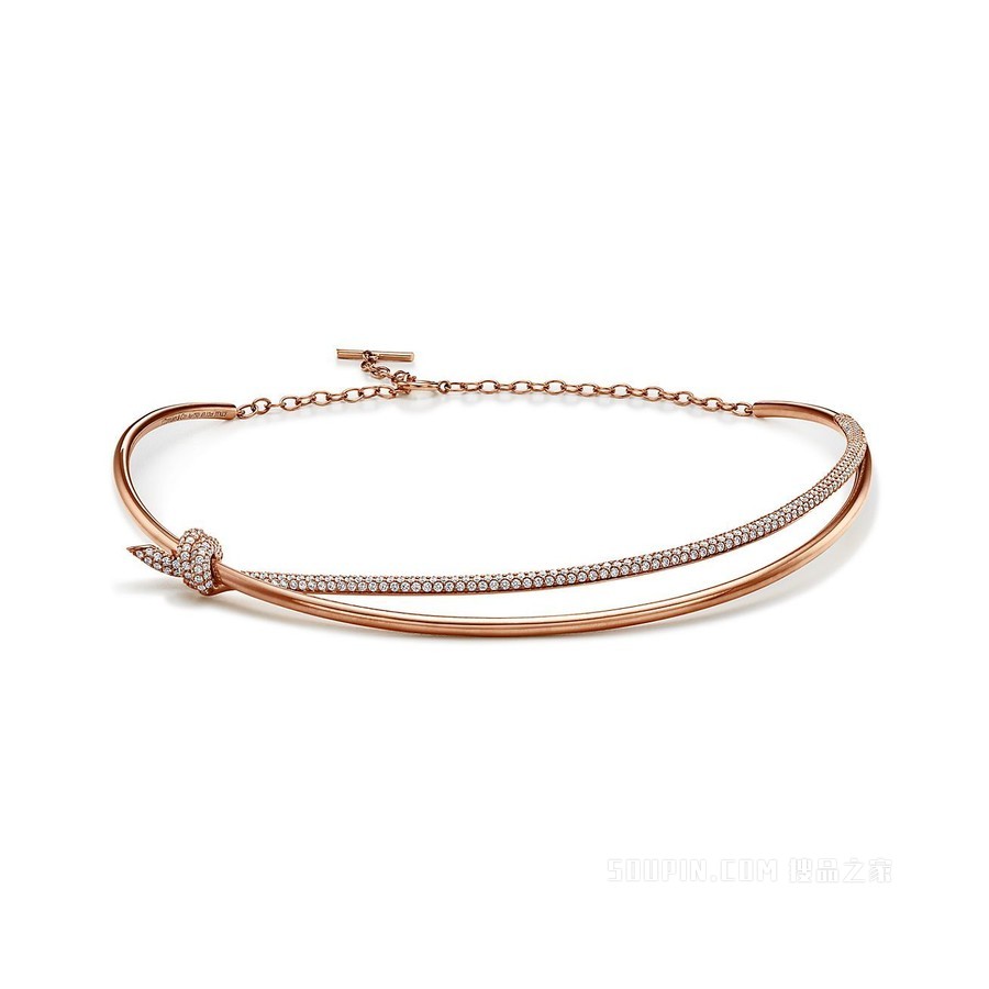 Tiffany Knot 系列 18K 玫瑰金镶钻双行项链