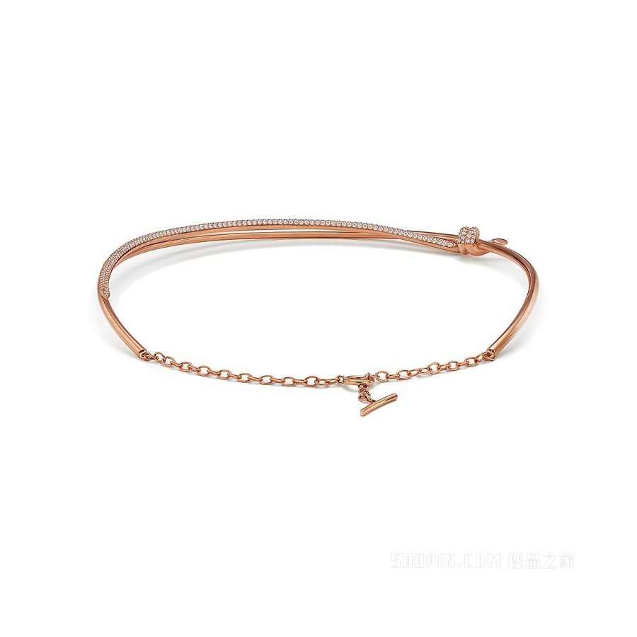 Tiffany Knot 系列 18K 玫瑰金镶钻双行项链