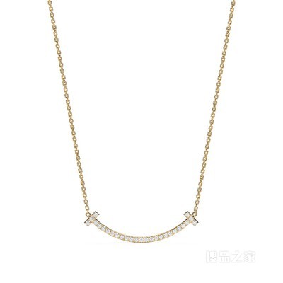 Tiffany T 系列 18K 黄金镶钻中号 Smile 项链。