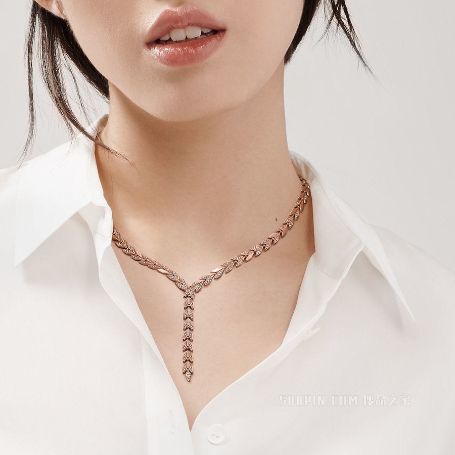 Tiffany Victoria™ 系列 18K 玫瑰金镶钻藤蔓垂坠项链