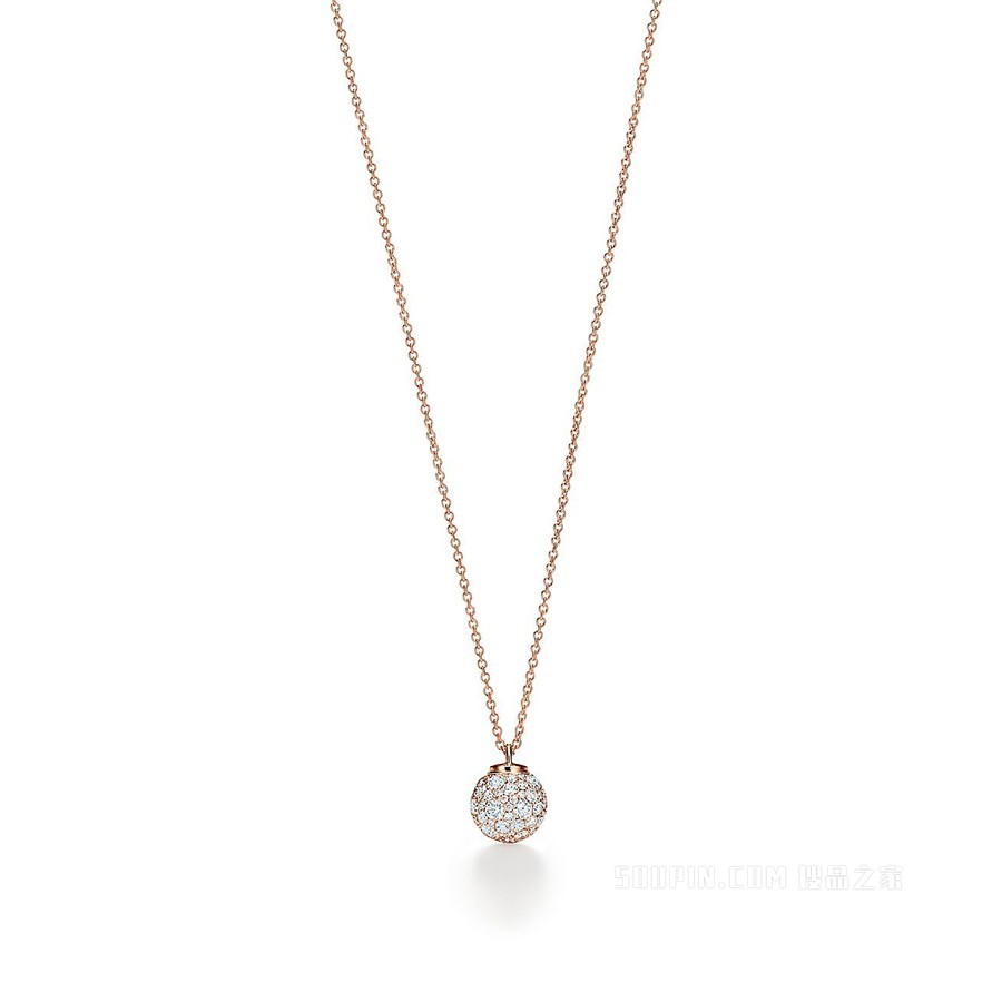 Tiffany HardWear 系列 18K 玫瑰金镶钻球形装饰项链。