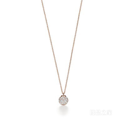 Tiffany HardWear 系列 18K 玫瑰金镶钻球形装饰项链。