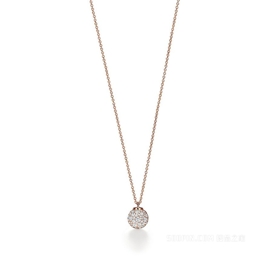 Tiffany HardWear 系列 18K 玫瑰金镶钻球形装饰项链。