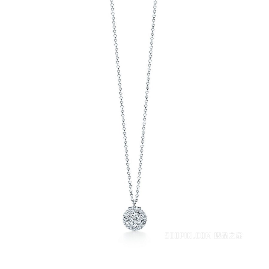 Tiffany HardWear 系列 18K 白金镶钻球形项链。