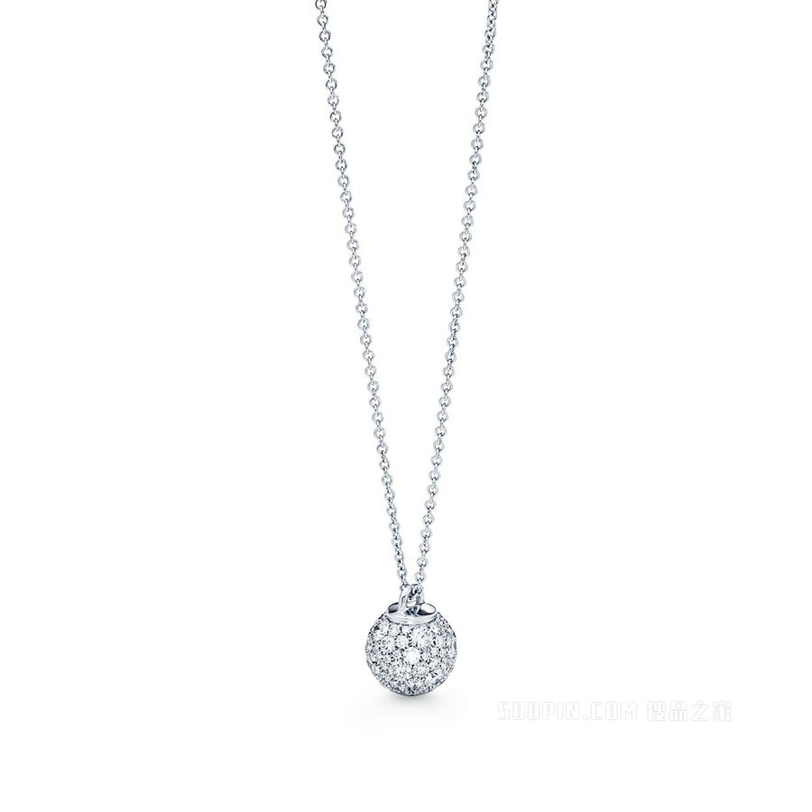 Tiffany HardWear 系列 18K 白金镶钻球形项链。