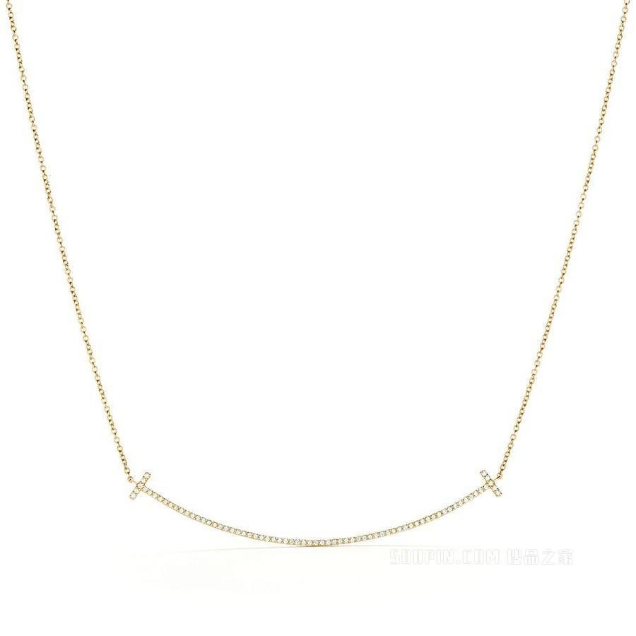 Tiffany T 系列 18K 黄金镶钻 Smile 项链，大号
