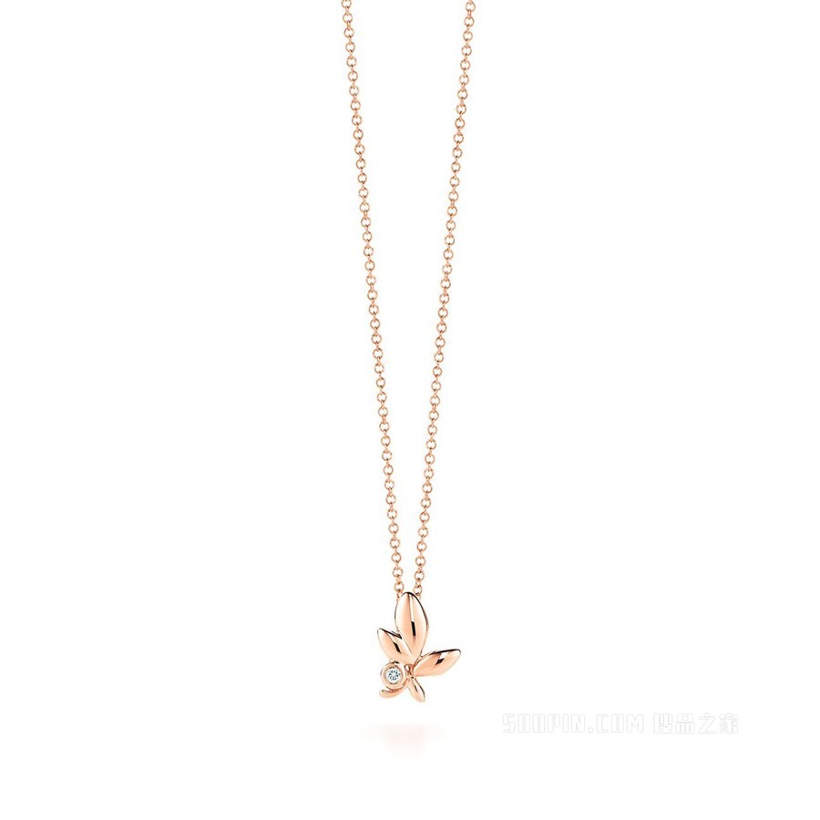 Paloma Picasso® 系列 18K 玫瑰金镶钻 Olive Leaf 迷你项链。