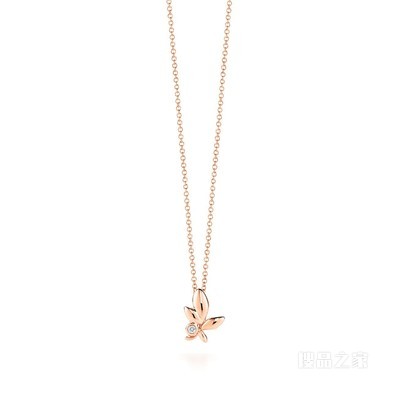 Paloma Picasso® 系列 18K 玫瑰金镶钻 Olive Leaf 迷你项链。