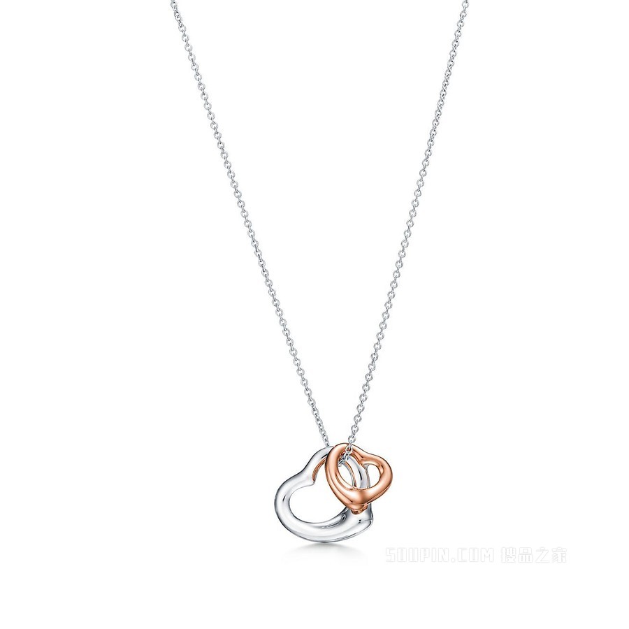 Elsa Peretti® 系列纯银及 18K 玫瑰金 Open Heart 项链。