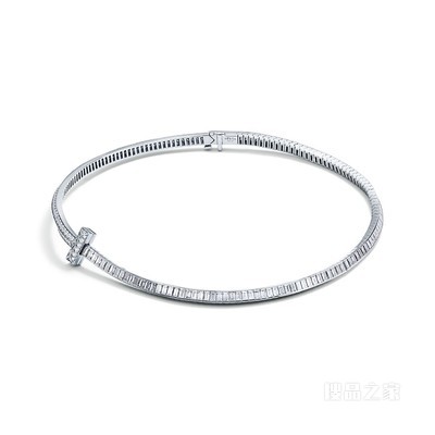 Tiffany T 系列 T1 18K 白金镶钻项链。