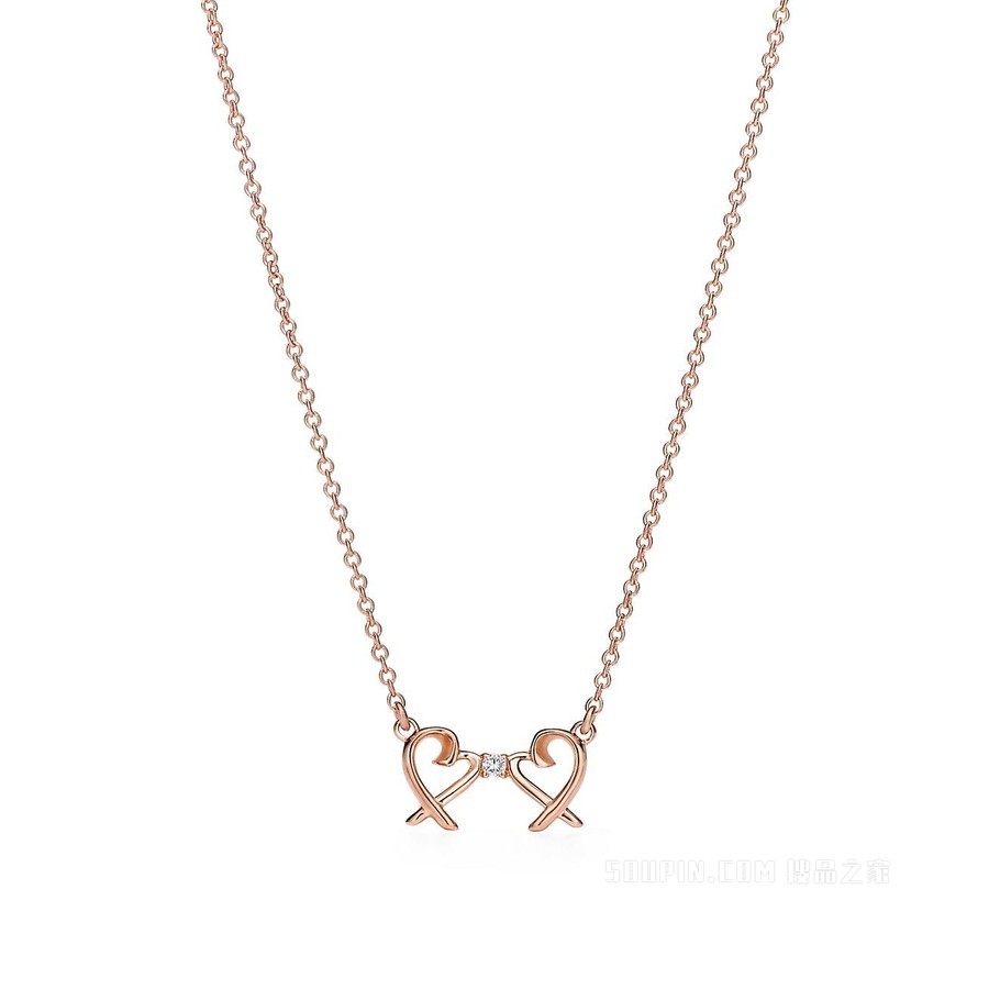 Paloma Picasso® 系列 Double Loving Heart 18K 玫瑰金镶钻项链。